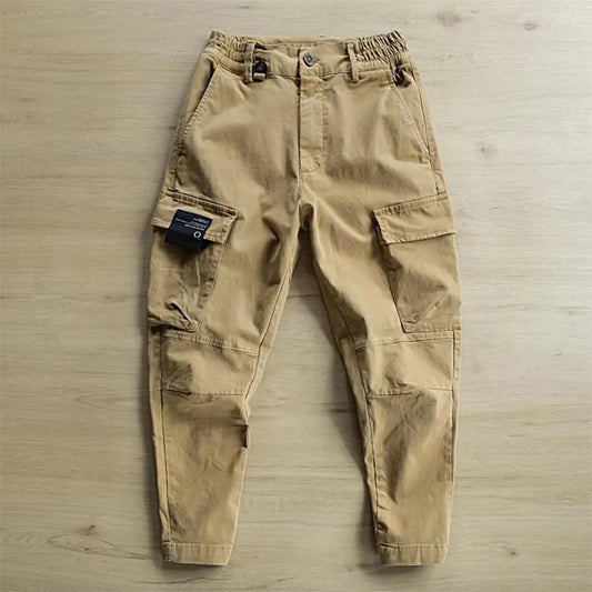 Retro Cargo Pants Elastic Waist Men's Versatile Trend Loose Bunched Foot Pants Men's Multi Pockets Brand High-end Casual Pants