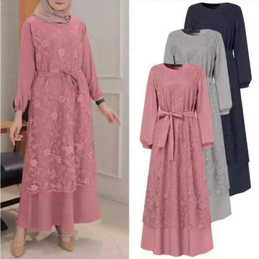 Party Dresses O Neck Women Lace Elegant Turkey Eid Muslim Maxi Dress Jalabiya Ramadan Abayas Caftan Kaftan Vestidos