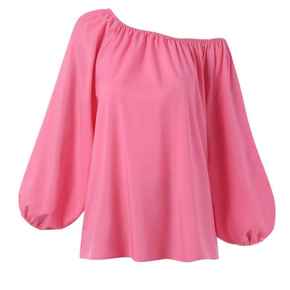 One-shoulder Loose Long Sleeved T Shirt Set Women's Spring Autumn Leisure Printed Wide Leg Trousers + Shirt Two Piece