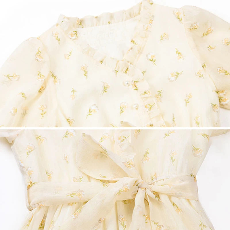 Girls Summer New Dress Youth Chiffon Waist Princess Skirt Children Pastoral Style Clothes
