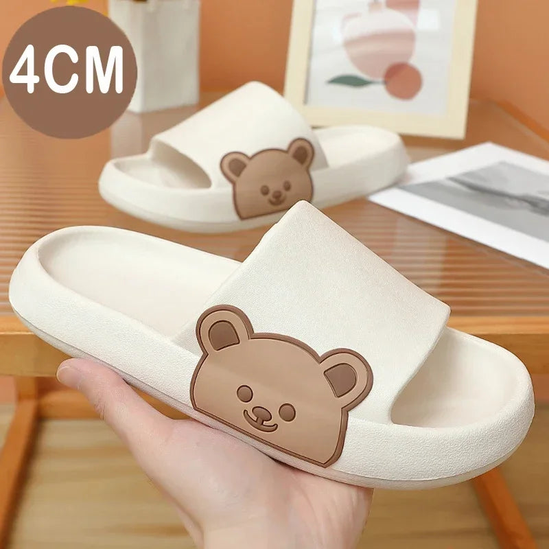Summer Women Slippers Beach Slides Cartoon Bear Flip Flops Men's Thick Sole Indoor Bathroom Anti-Slip Shoes Couple Sandals