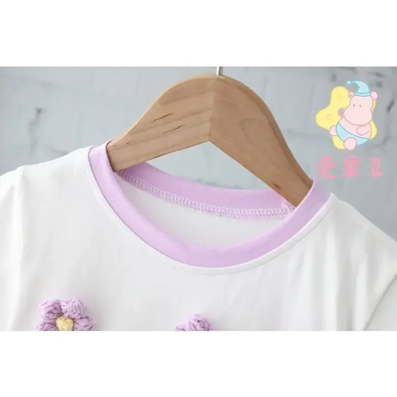 Kids Girls Flower T-shirts New Arrival Children Summer Floral Cotton Tops Baby Girls Cute Clothes Baby Girls Purple Tops