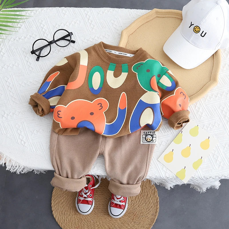 NEW Spring Autumn Kids Clothes Baby Caps Cotton Sports Hooded Sweater Shirt Pants Sets Children Boys Kids Casual Suit 0-5 YEARS