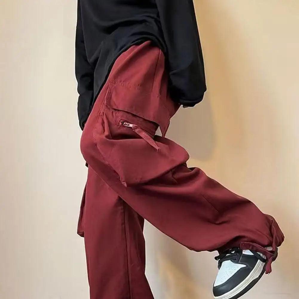 Comfortable Trousers Stylish Women's Wide Leg Cargo Pants with Elastic Waist Multi Pockets Comfortable Solid Color for Active