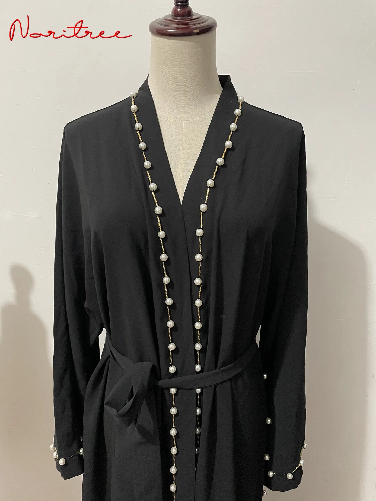 Ramadan Eid Djellaba Abaya Muslim Dress Kimono for women Cardigan Robes Pearl Beading Muslim Islam Abayas With Belt
