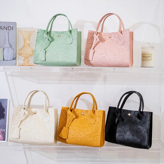 Luxury Cartoon Printing Women's Bag Soft PU Leather Women Shoulder Bag Fashion Handbags Solid Color Casual Crossbody Bags