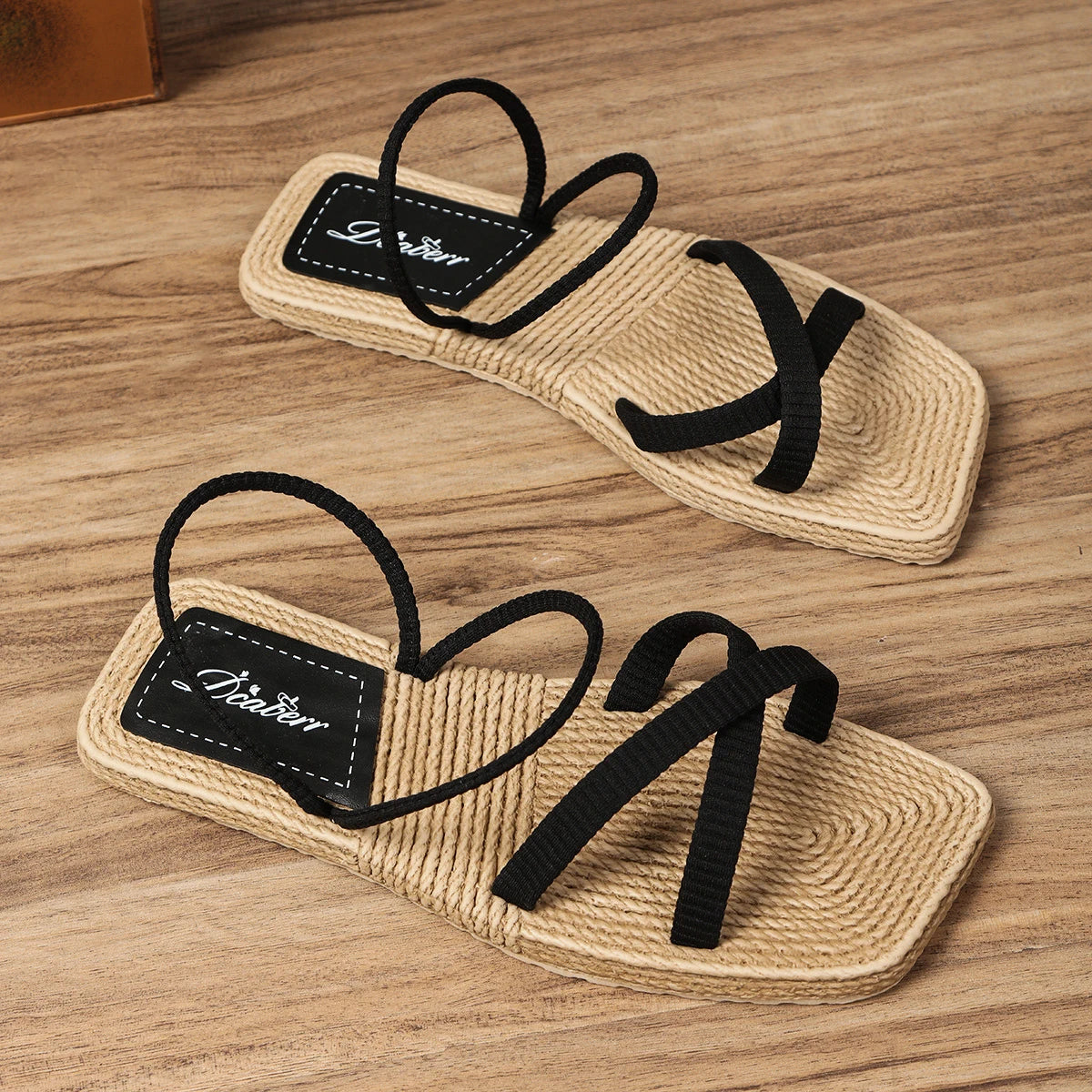 Women's Fashion Trend Anti slip, Wear resistant, Comfortable Soft Sole Features Square Head Two Wear Flat Heel Slippers