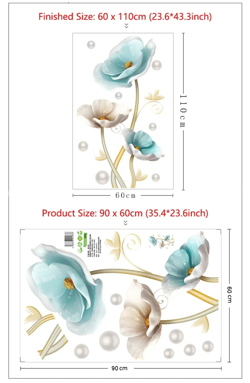 Blue Lotus Wall Stickers DIY Decoration Living Room Home Decor Flowers Wall Decals Bedroom Art Design