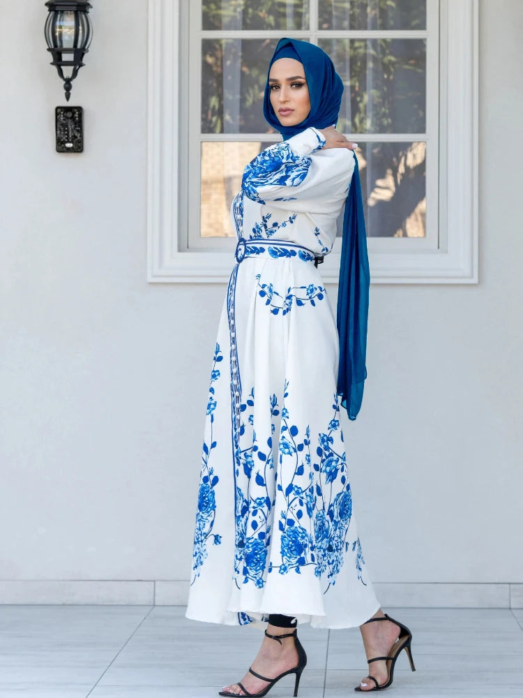 Muslim Abaya Dresses Women Elegant Diamond Wedding Evening Party Dress Lace Belted Abaya Caftan Robe