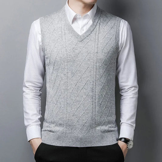 New Style Wool Knitted Vest Men's Solid Color Casual Knitted Vest Pullover Sweater