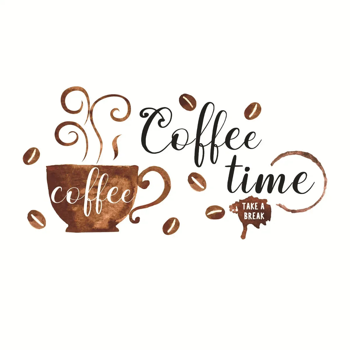 Creative Coffee Cup Pattern Wall Stickers Cafe Kitchen Bar Decor Cabinet Art English Home Decoration Self-adhesive Wallpaper