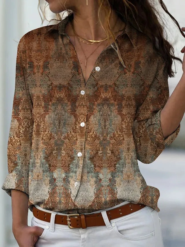 Turn-down Collar Slim Single Breasted Blouses Print Button Shirts Spring Autumn Hot Selling Fashion Women Shirt