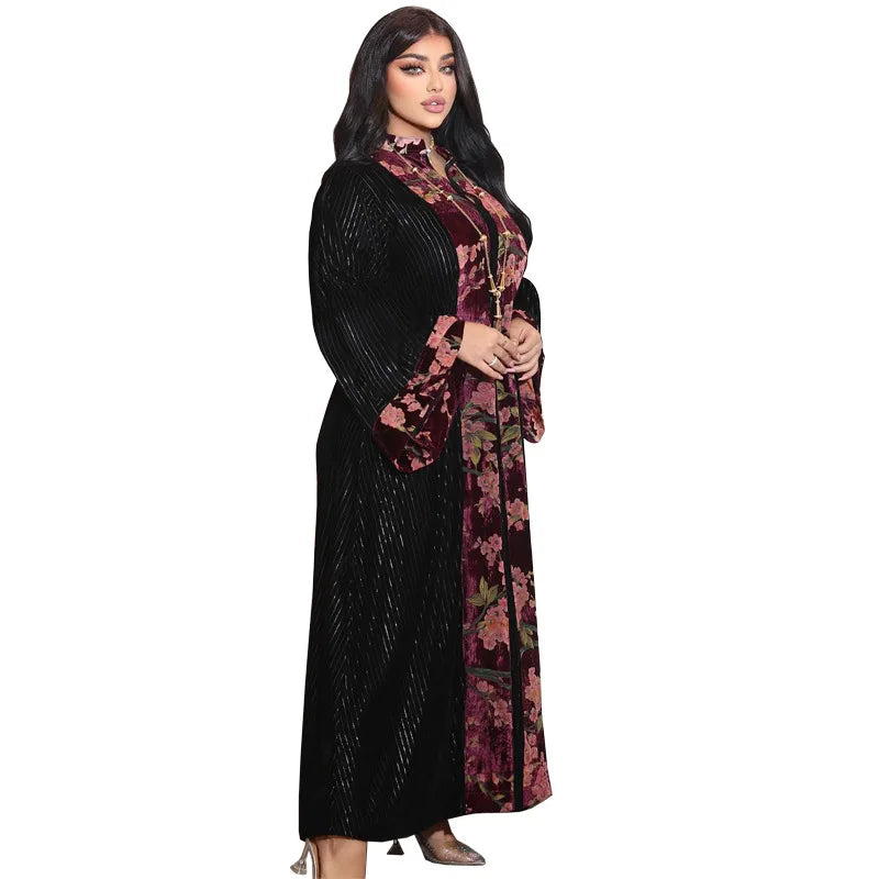 Abaya For Women Ramadan Gurban Muslim Arab Gold Velvet Jacquard Style Evening Dress Fashion Jalabia Women's Wear Clothing