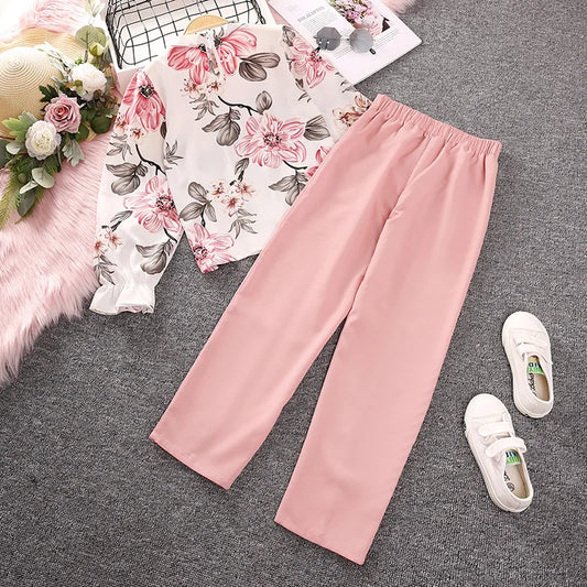 New Spring Summer Teenager Girls Clothing Sets Children Long sleever Top + Pants 2Pcs Kids Tracksuit 5 6 8 10 12 14 Years