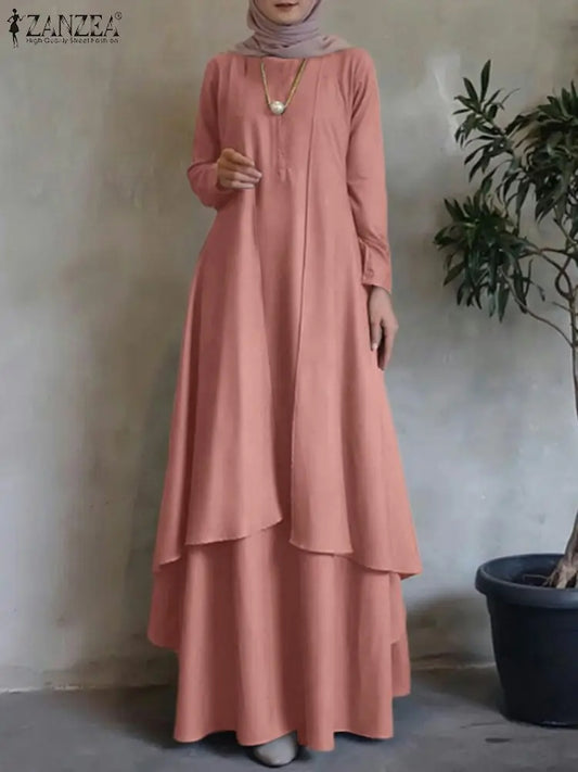Muslim Dress Women Long Sleeve Abaya Sundress Casual Loose Islamic Clothing Eid Mubarak
