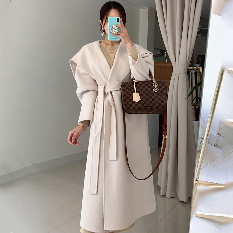 Large Lapel, One Button Lace Up Waist, Thin Coat