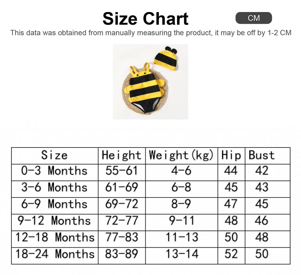 Childlike 3D Honeybee Swimwear Set for Baby Girls