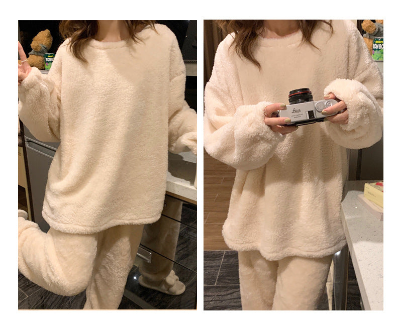 Women's Warm And Thick Flannel Pajama Set