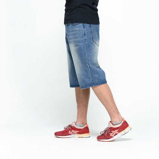 Men's Loose Capri Pants   Plus Guy Denim Medium Pants