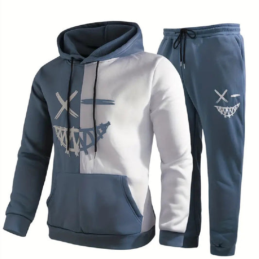 Sports And Leisure Classic Plaid Hooded Long Sleeve Sweater Suit 2-piece Set