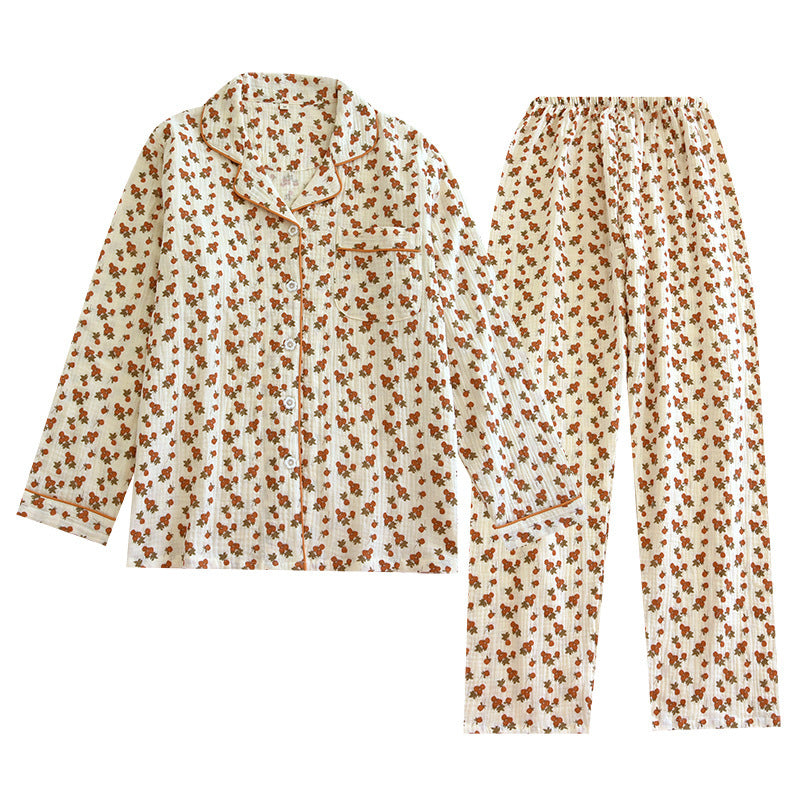 Long Sleeve Trousers Simple Double-layer Yarn Crepe Home Wear Two-piece Set