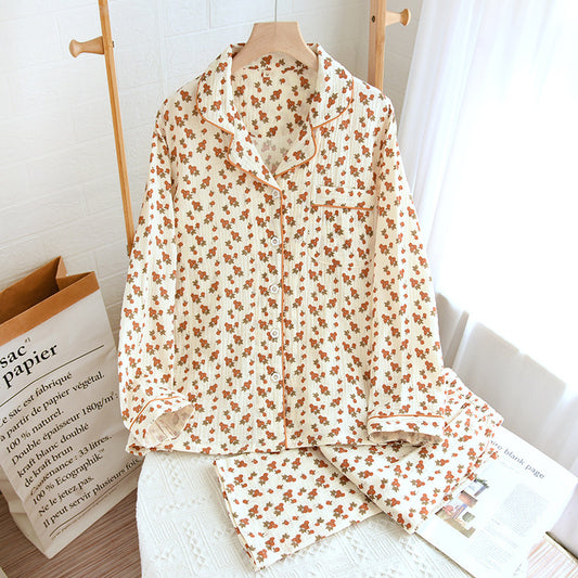 Long Sleeve Trousers Simple Double-layer Yarn Crepe Home Wear Two-piece Set