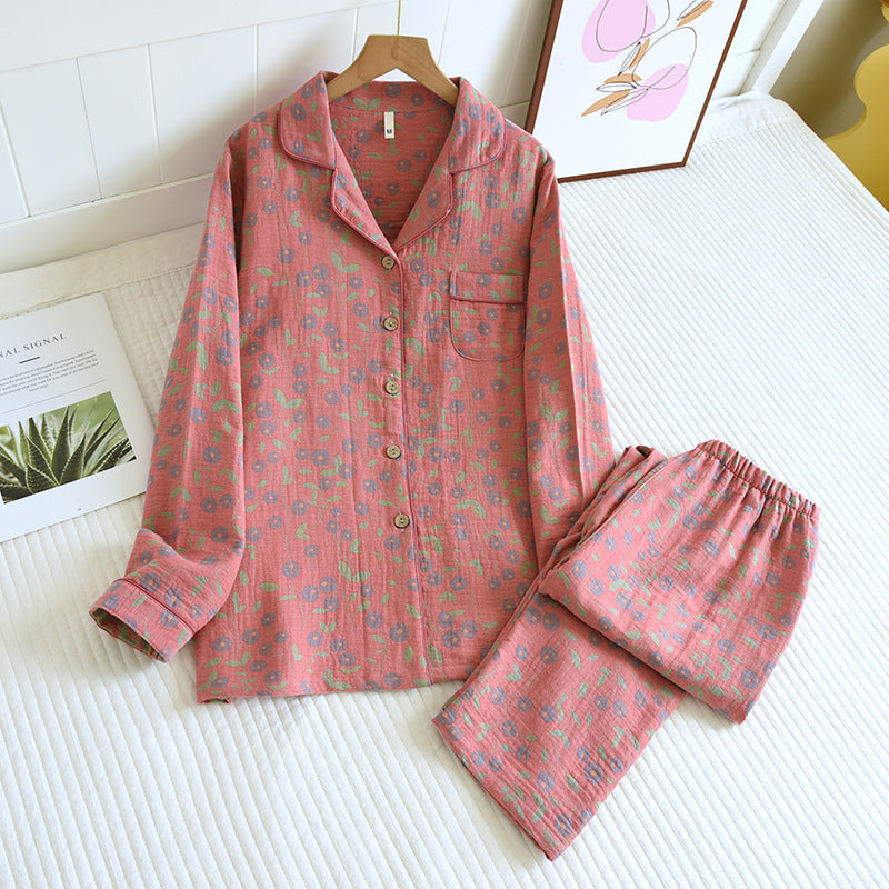 Cotton Lapel Double-sided Yarn-dyed Pajamas Suit