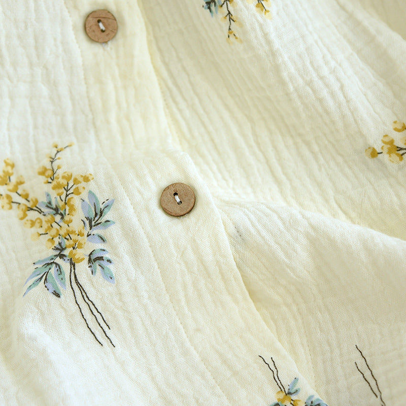 New Cotton Yarn Washed Cotton Crepe Summer Linglan Long-sleeve Suit