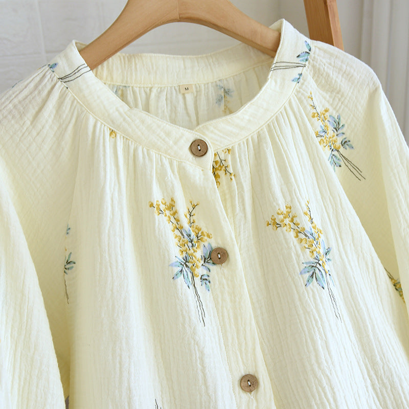 New Cotton Yarn Washed Cotton Crepe Summer Linglan Long-sleeve Suit