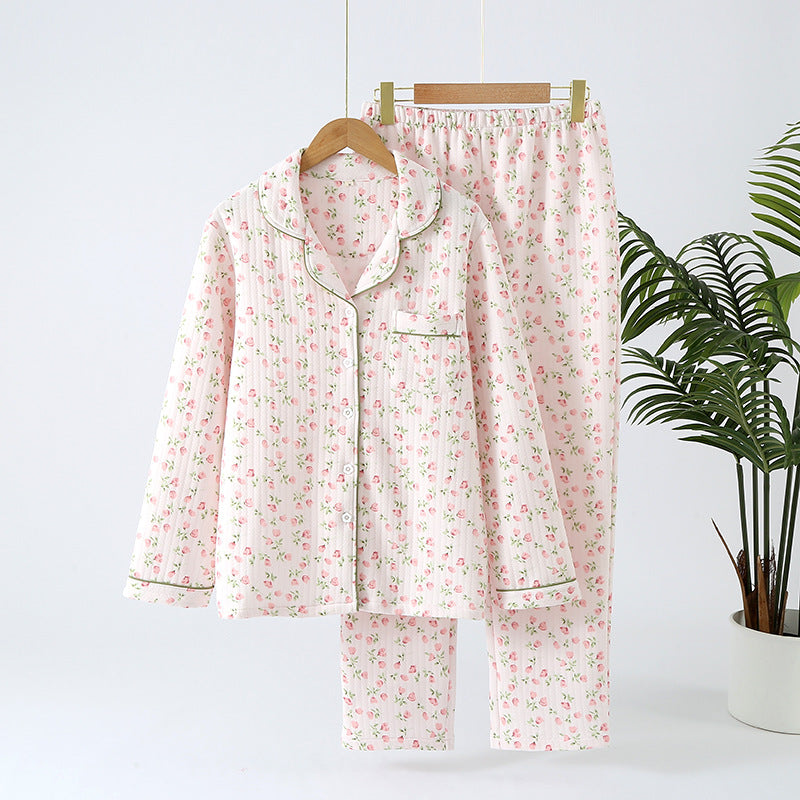 Women's Fashionable Warm Lapel Homewear Pajamas Suit