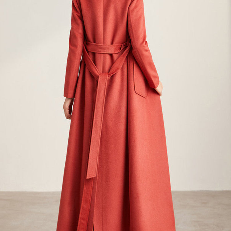 Double Faced Solid Color Slim Wool Coat