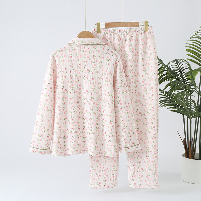 Women's Fashionable Warm Lapel Homewear Pajamas Suit