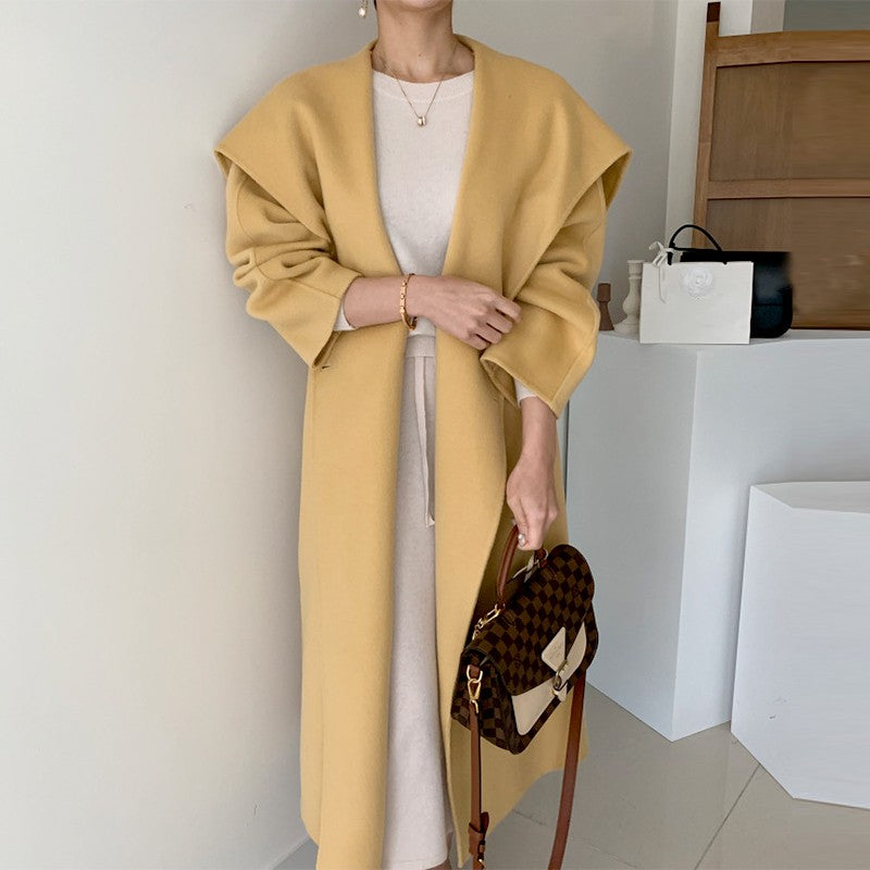 Large Lapel, One Button Lace Up Waist, Thin Coat