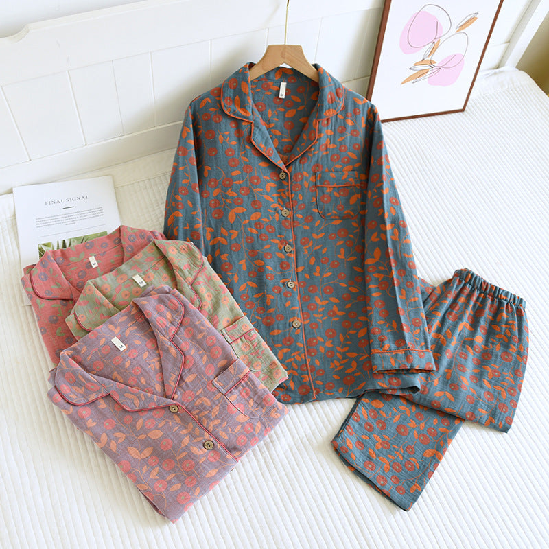 Cotton Lapel Double-sided Yarn-dyed Pajamas Suit