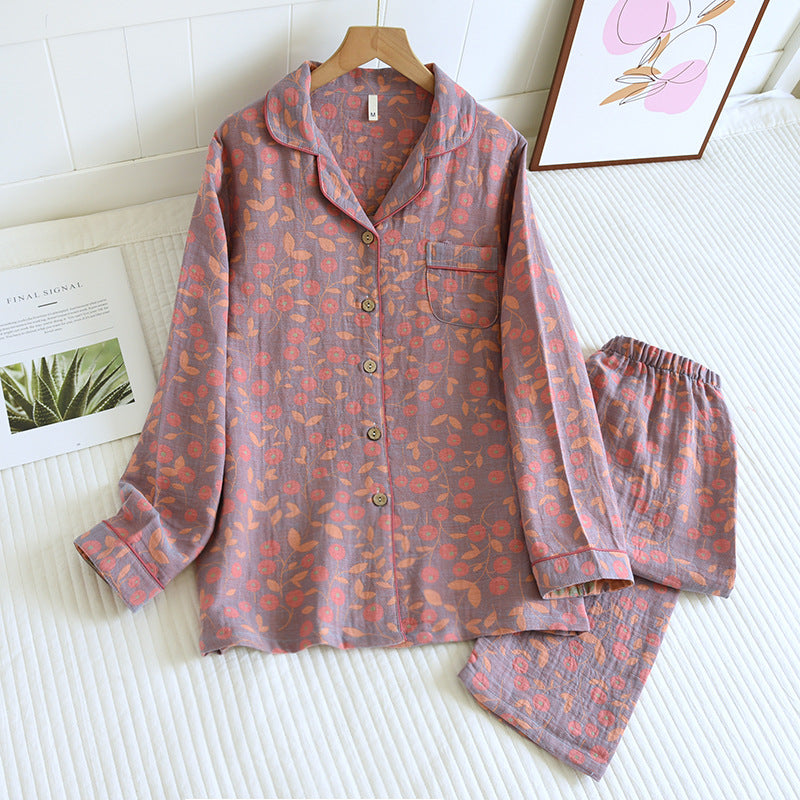 Cotton Lapel Double-sided Yarn-dyed Pajamas Suit