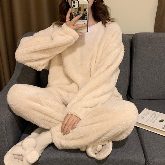 Women's Warm And Thick Flannel Pajama Set