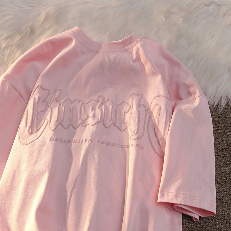 Short-sleeved T-shirt Simple Letter Print Couple Round Neck Top