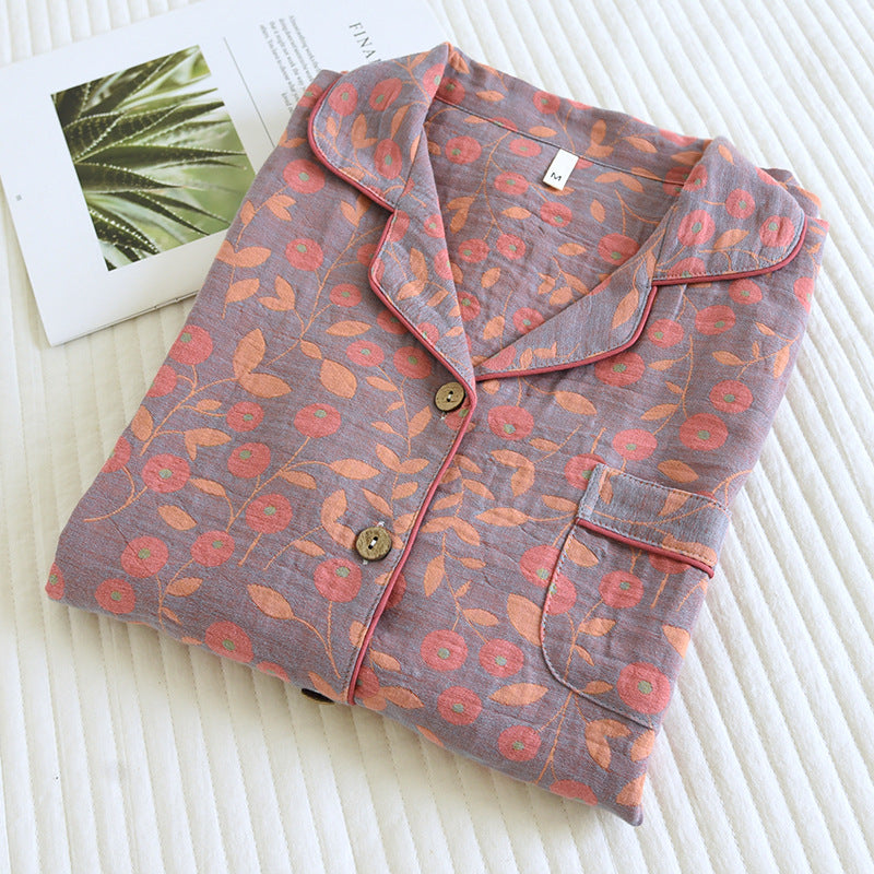 Cotton Lapel Double-sided Yarn-dyed Pajamas Suit