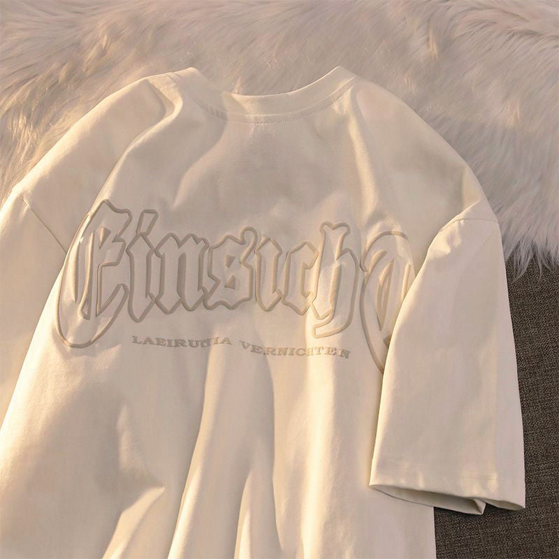 Short-sleeved T-shirt Simple Letter Print Couple Round Neck Top