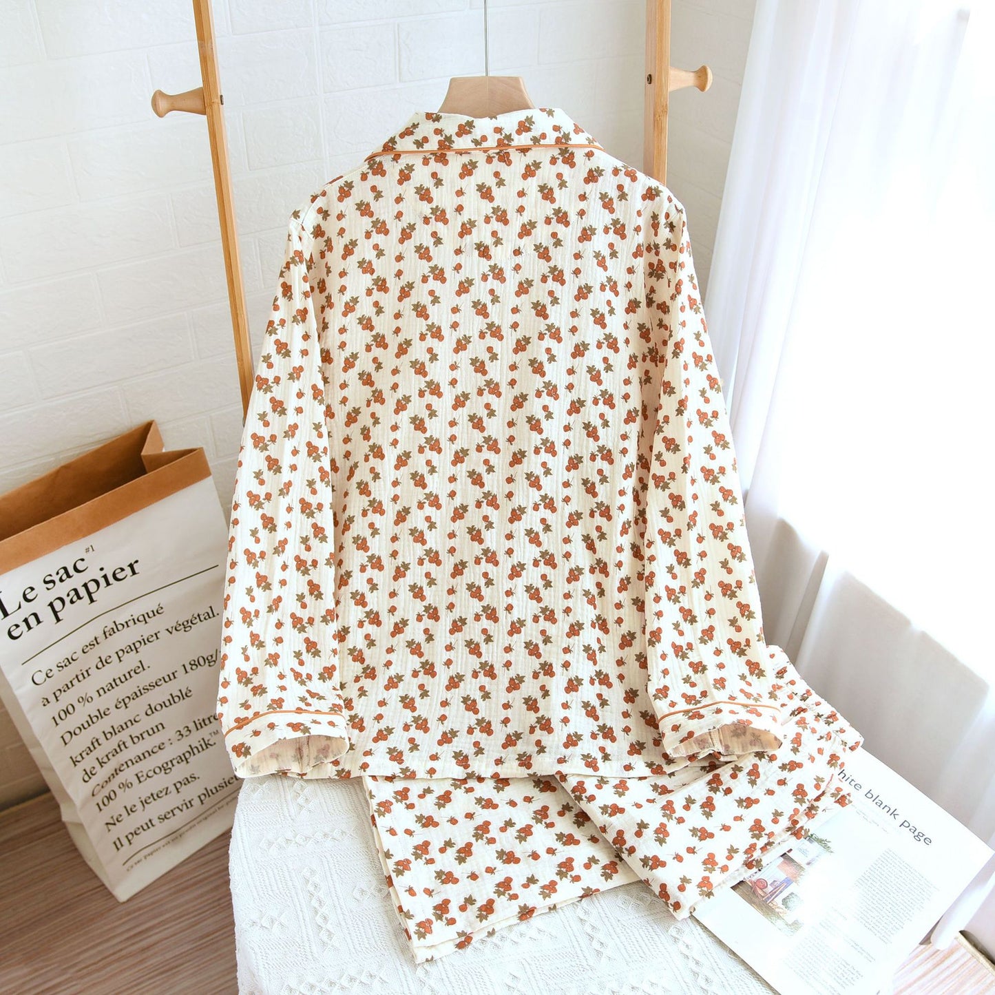 Long Sleeve Trousers Simple Double-layer Yarn Crepe Home Wear Two-piece Set