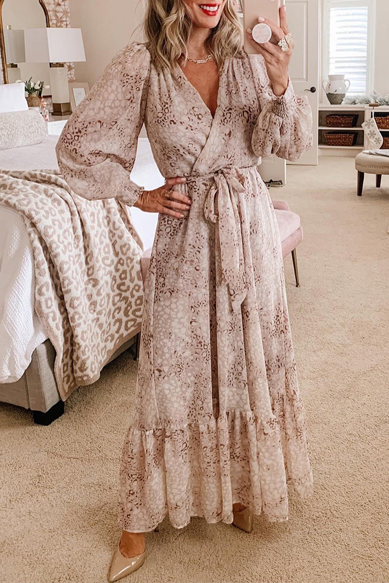 Leopard Print Long Sleeve Dress Women