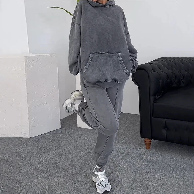 Solid Color Round Neck Laid-back Long Sleeve Sweater Casual Sport Pants Suit