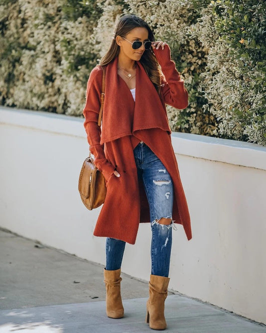 Plus Size Women's Long Fashion Temperament Knitted Coat