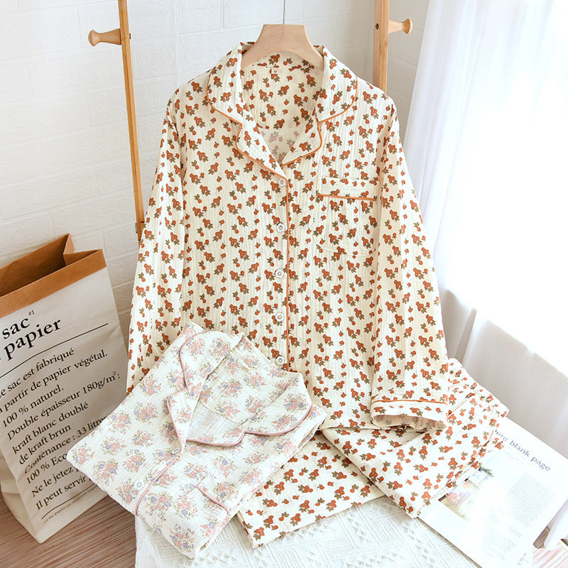 Long Sleeve Trousers Simple Double-layer Yarn Crepe Home Wear Two-piece Set