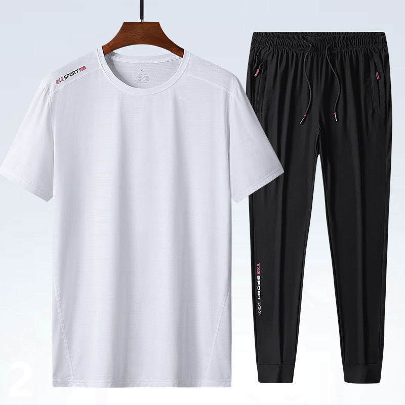 Men's Ice Silk T-shirt Sports Suit