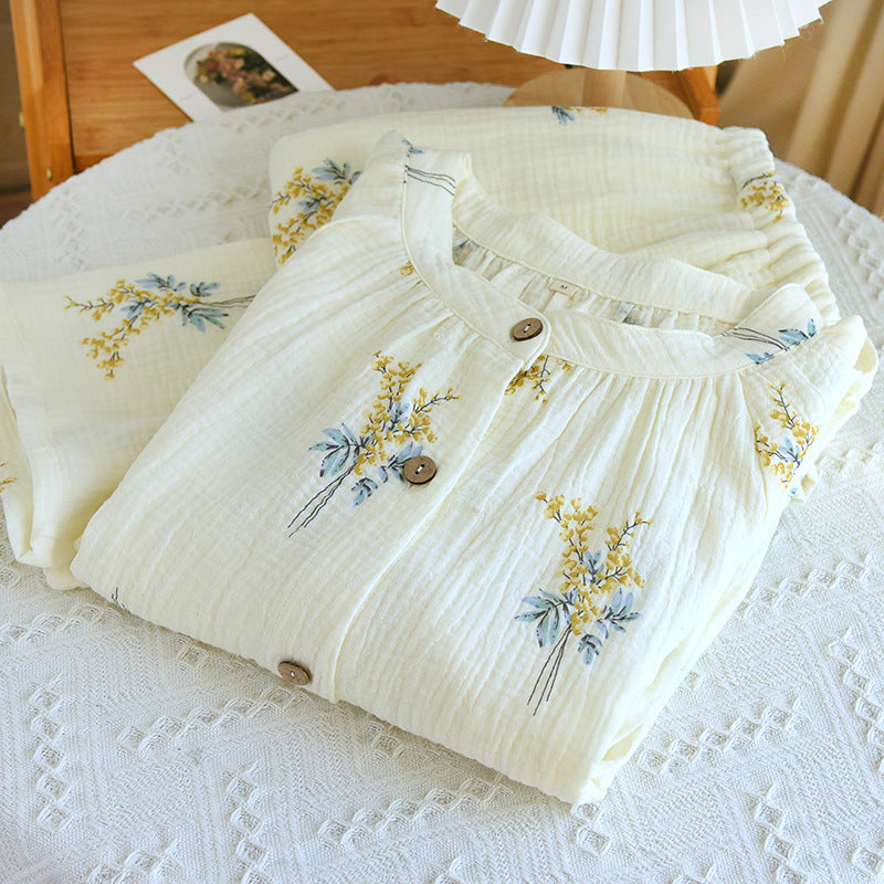 New Cotton Yarn Washed Cotton Crepe Summer Linglan Long-sleeve Suit