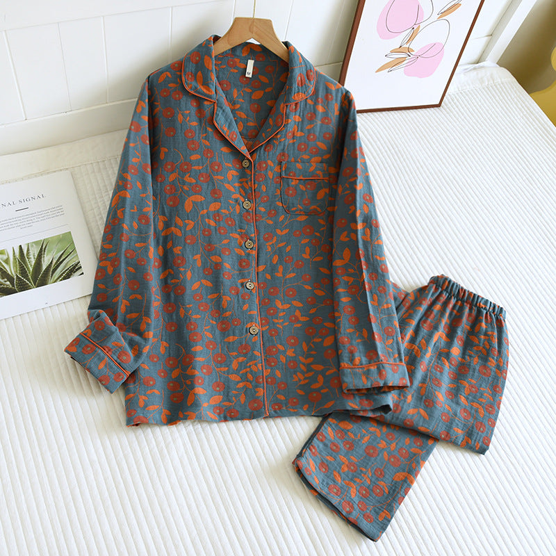 Cotton Lapel Double-sided Yarn-dyed Pajamas Suit