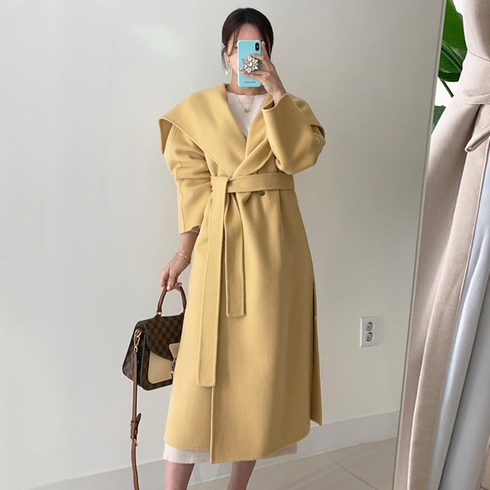 Large Lapel, One Button Lace Up Waist, Thin Coat