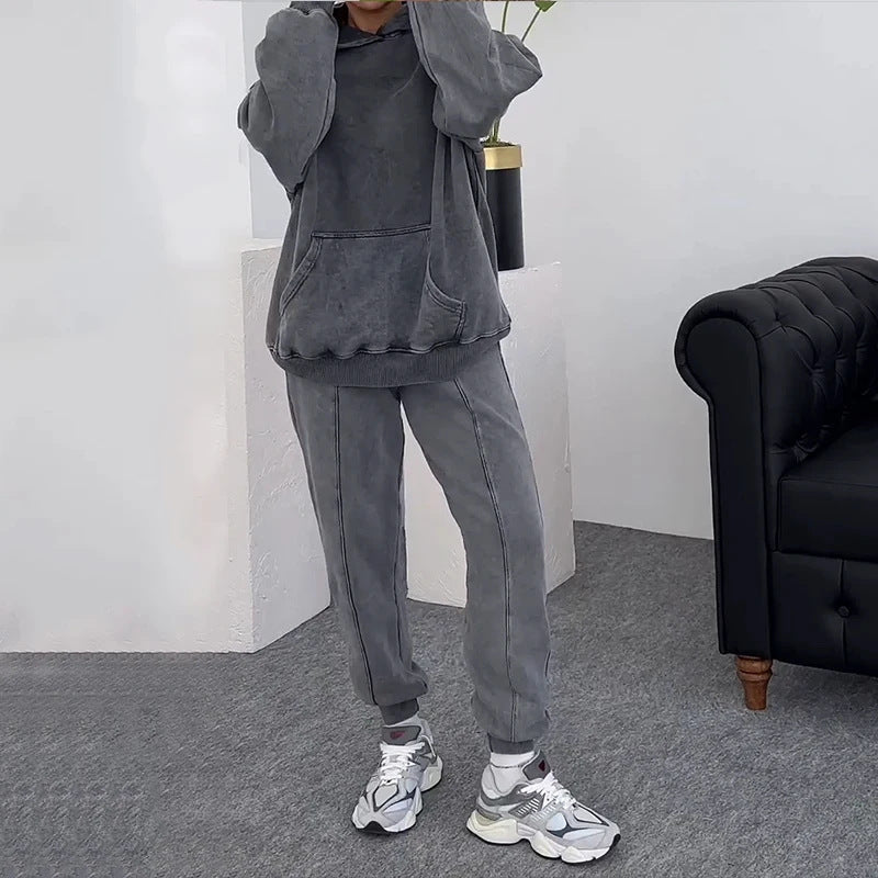 Solid Color Round Neck Laid-back Long Sleeve Sweater Casual Sport Pants Suit
