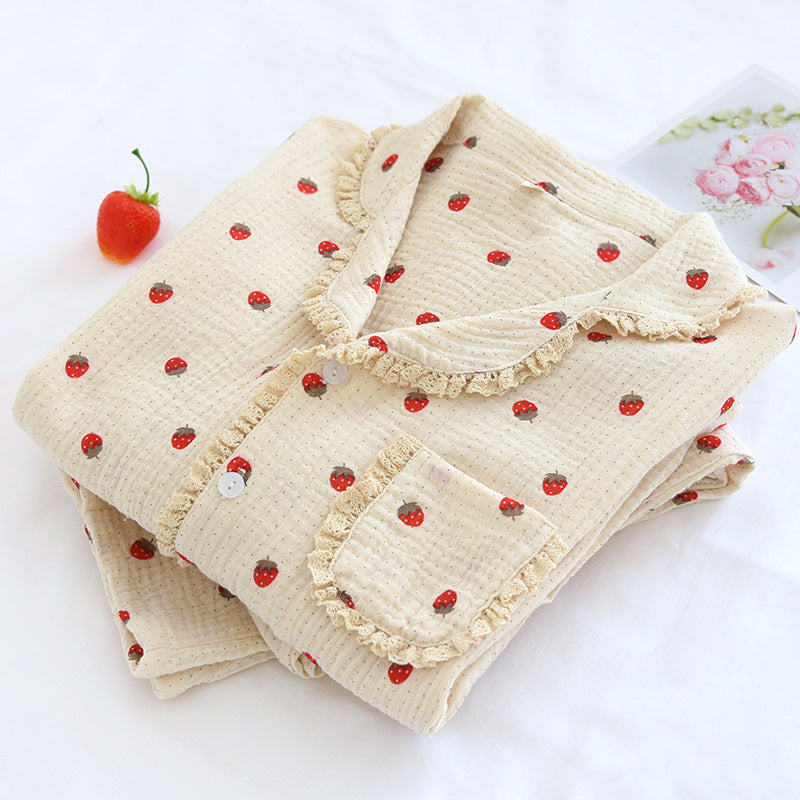Women's Fashionable Cotton Crepe Long Sleeve Cardigan Pajamas Suit
